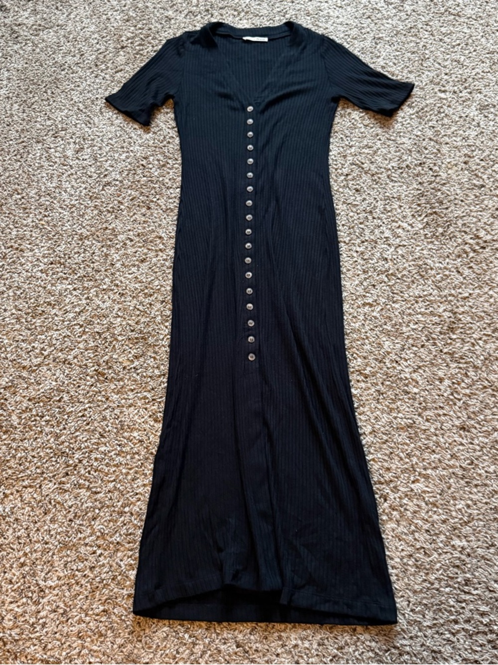 Reformation Black Ribbed Front Button Midi Dress size Small